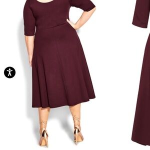 CUTE GIRL ELBOW SLEEVE DRESS - OXBLOOD  
FIT & FLARE w/POCKETS